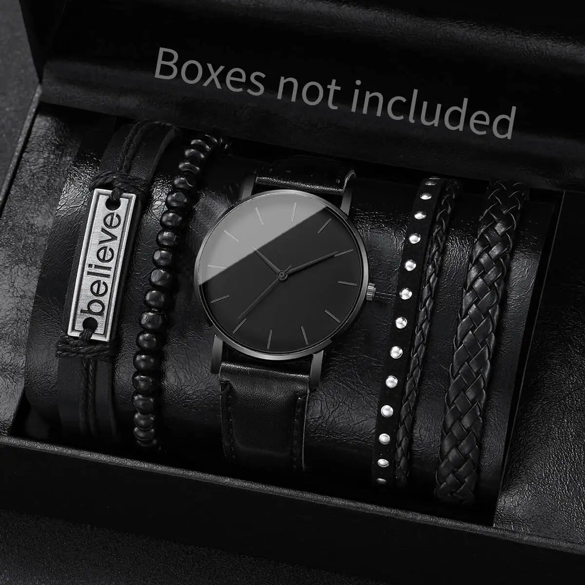 4/5PCS Fashion Leather Strap Men Business Watches Casual Mens Quartz Watch Vintage Bracelets Set Reloj Hombre(Without Box)