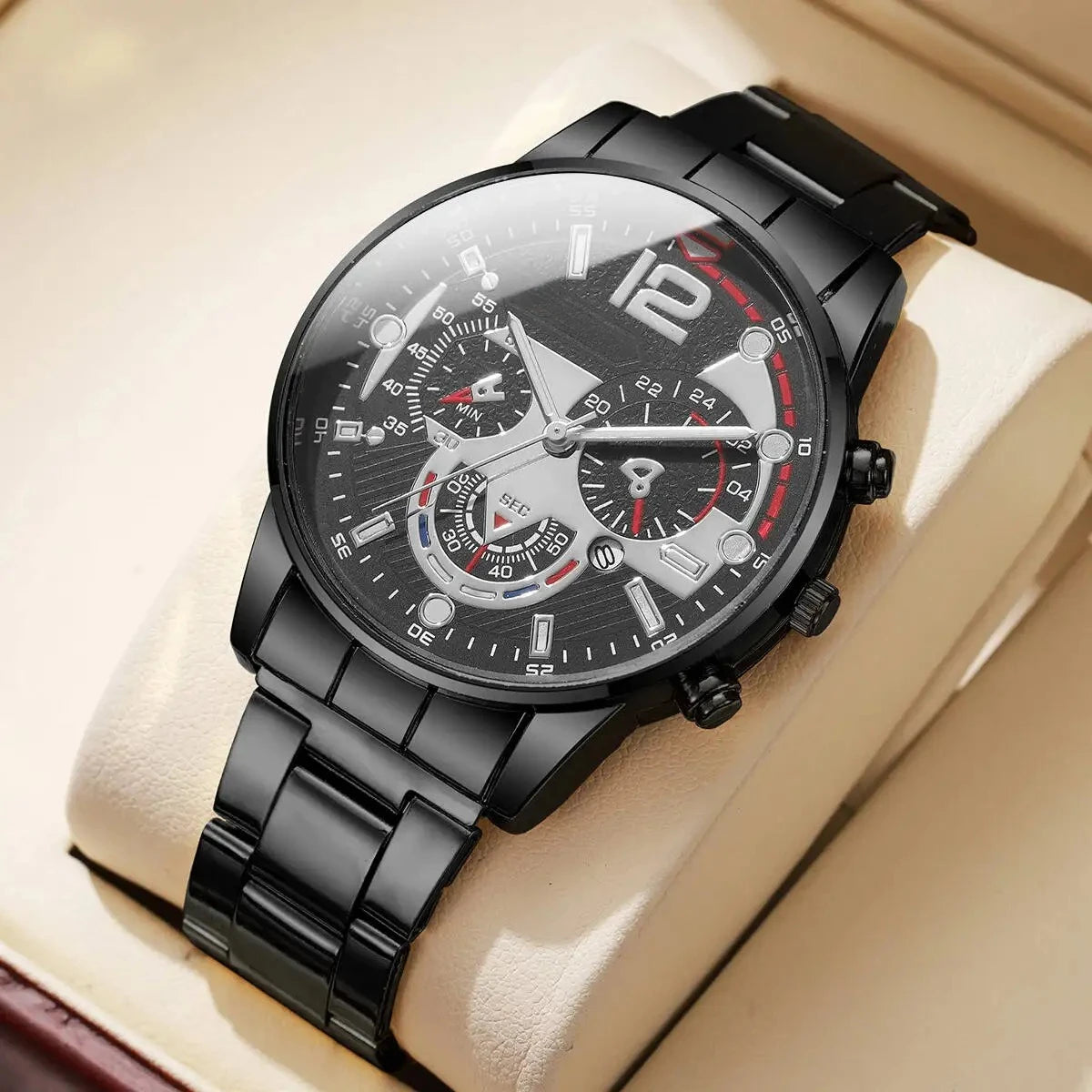 Fashion Decorative Three-eyes Dial Men Business Watches Luxury Quartz Wristwatches with Calendar Clock Reloj Hombre(Without Box)