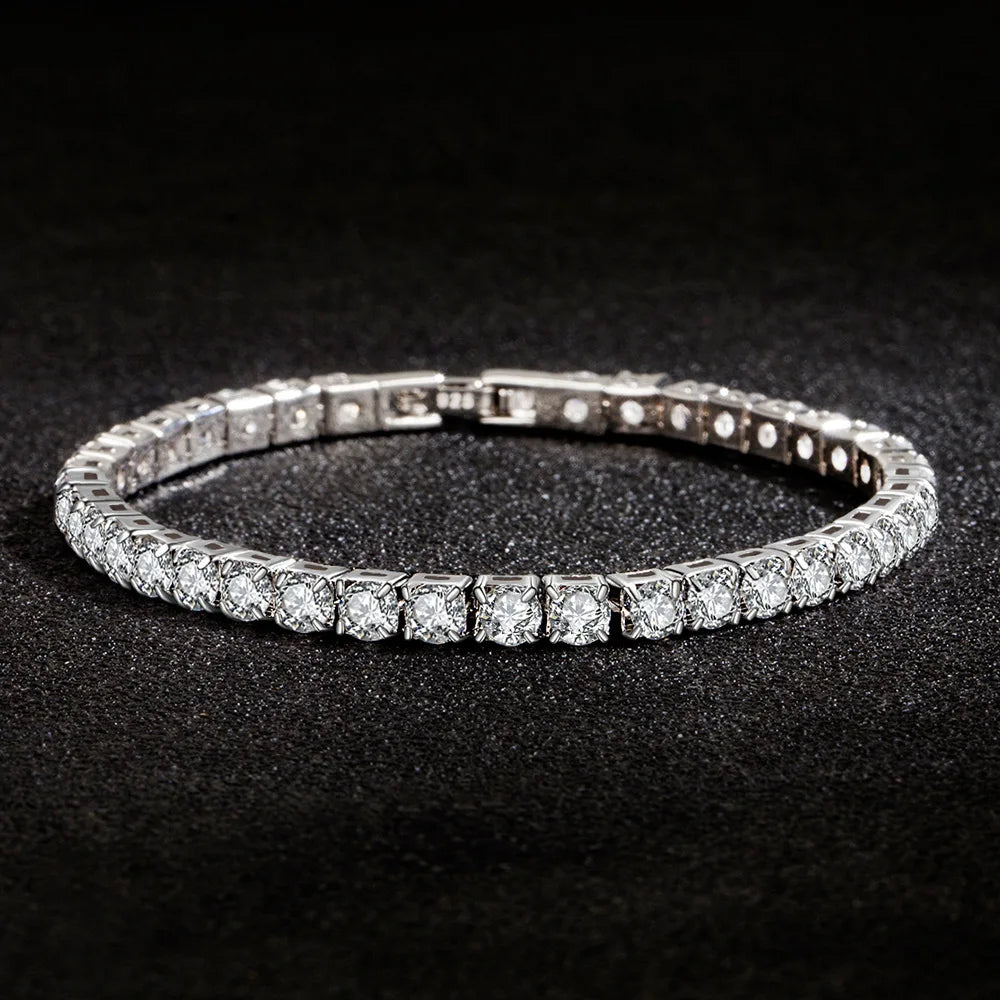 S925 Sterling Silver Bracelet Zirconia Tennis Ball Women Fashion Simple Engagement Wedding Charm Jewelry 4mm 16-20cm