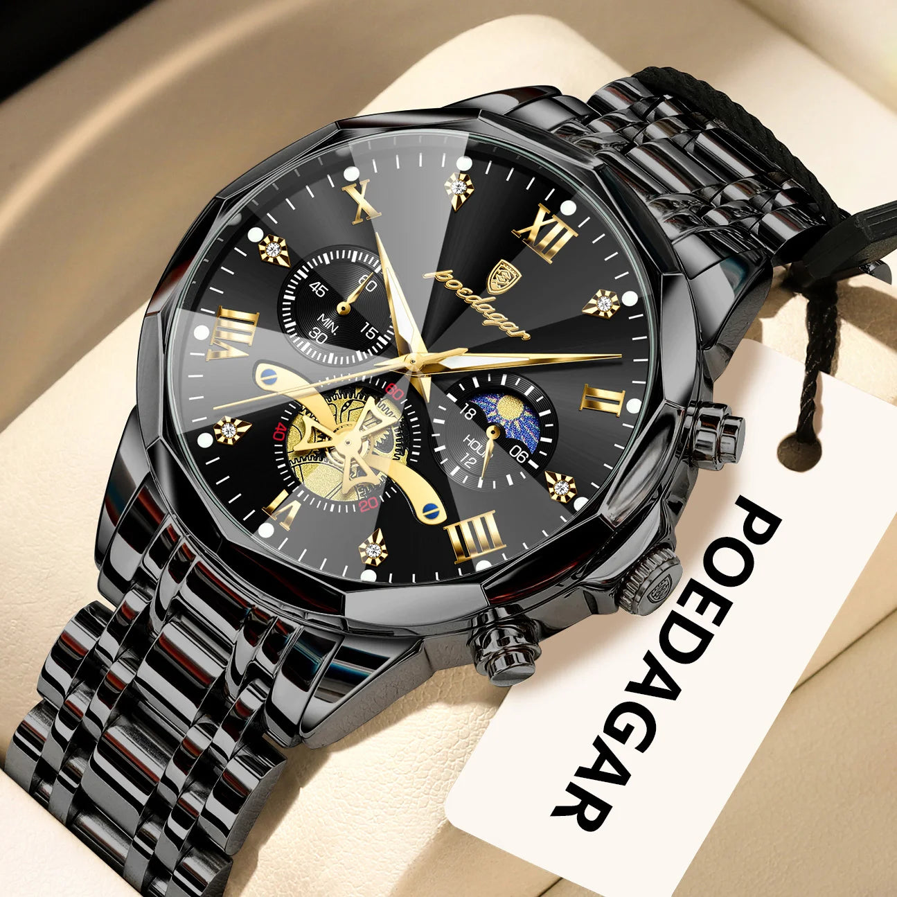 POEDAGAR Luxury Original Men Watch Waterproof Luminous Chronograph Man Wristwatch Stainless Steel Quartz Top Men's Watches Reloj
