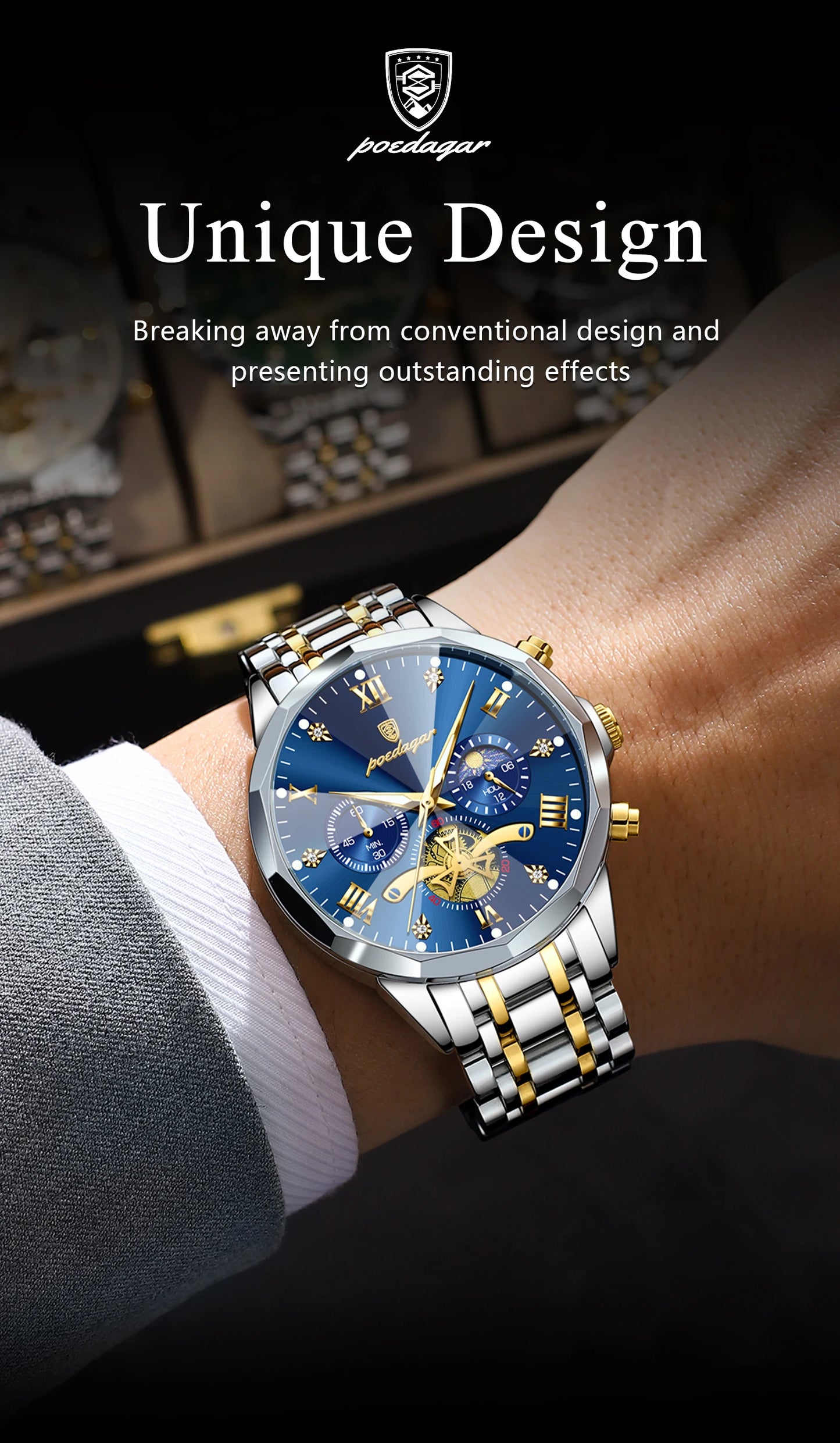 POEDAGAR Luxury Original Men Watch Waterproof Luminous Chronograph Man Wristwatch Stainless Steel Quartz Top Men's Watches Reloj