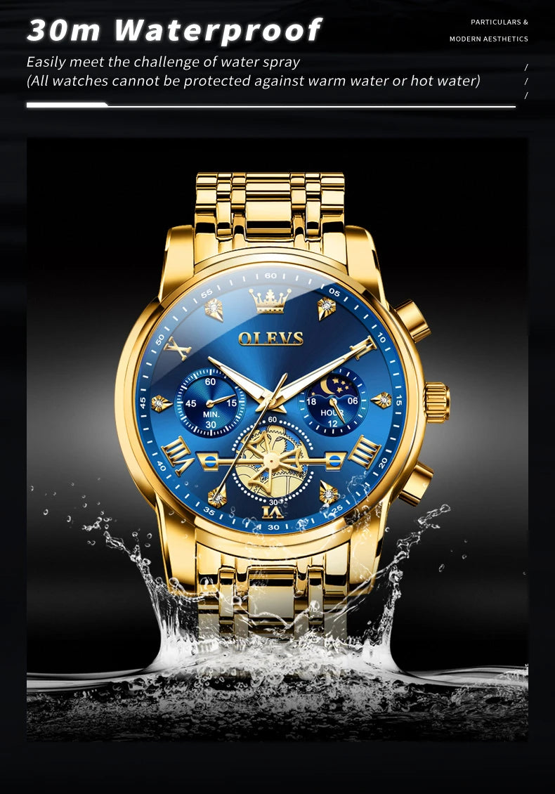 OLEVS 2856 Quartz Watches for Men Fashion Flywheel Design Chronograph Waterproof Luminous Calendar Moon Phase Men's Wristwatches
