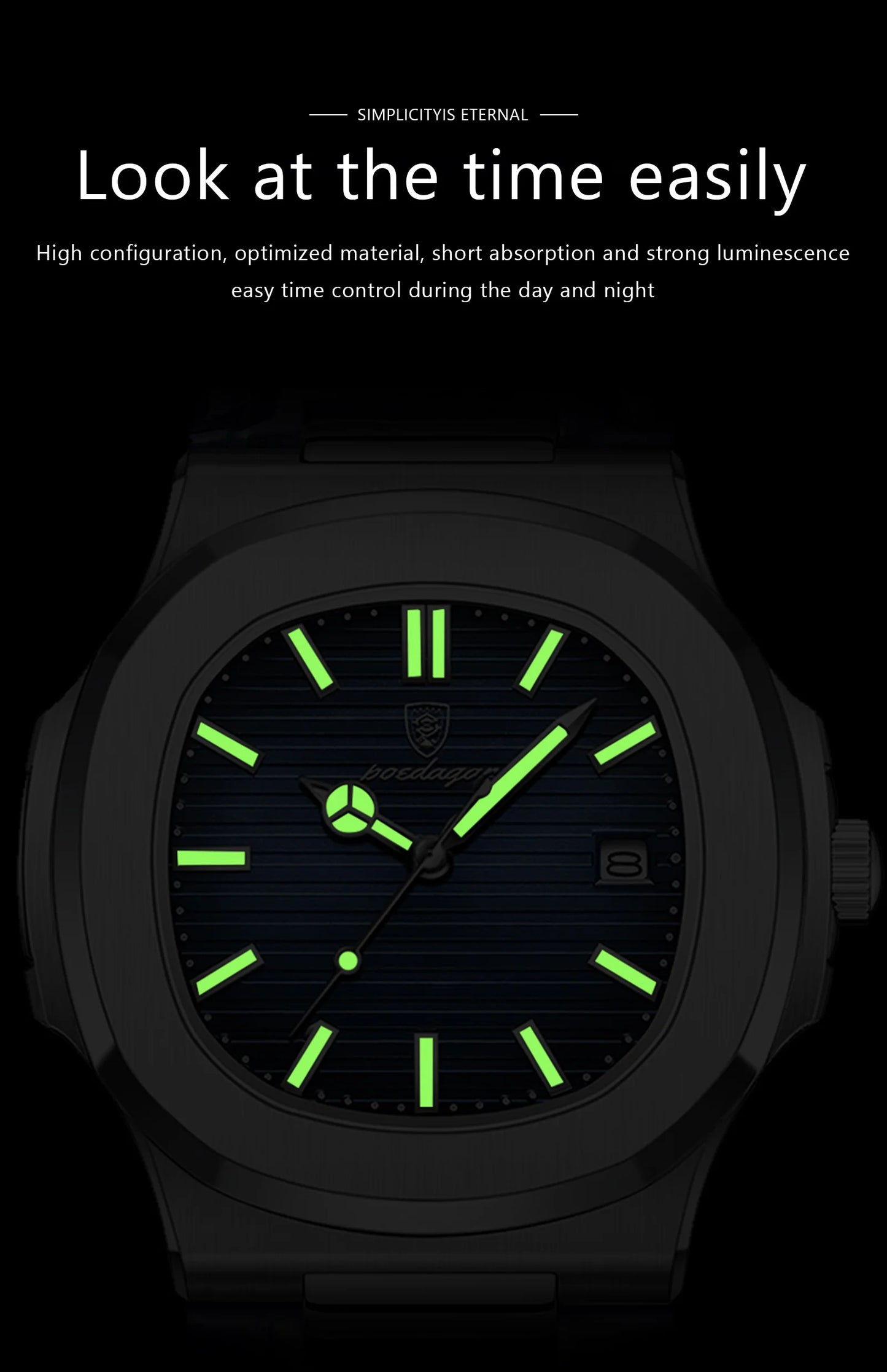 POEDAGAR Luxury Square Watch For Men Date Waterproof Luminous Quartz Business Man Wristwatch Leather Fashion Brand Men's Watches