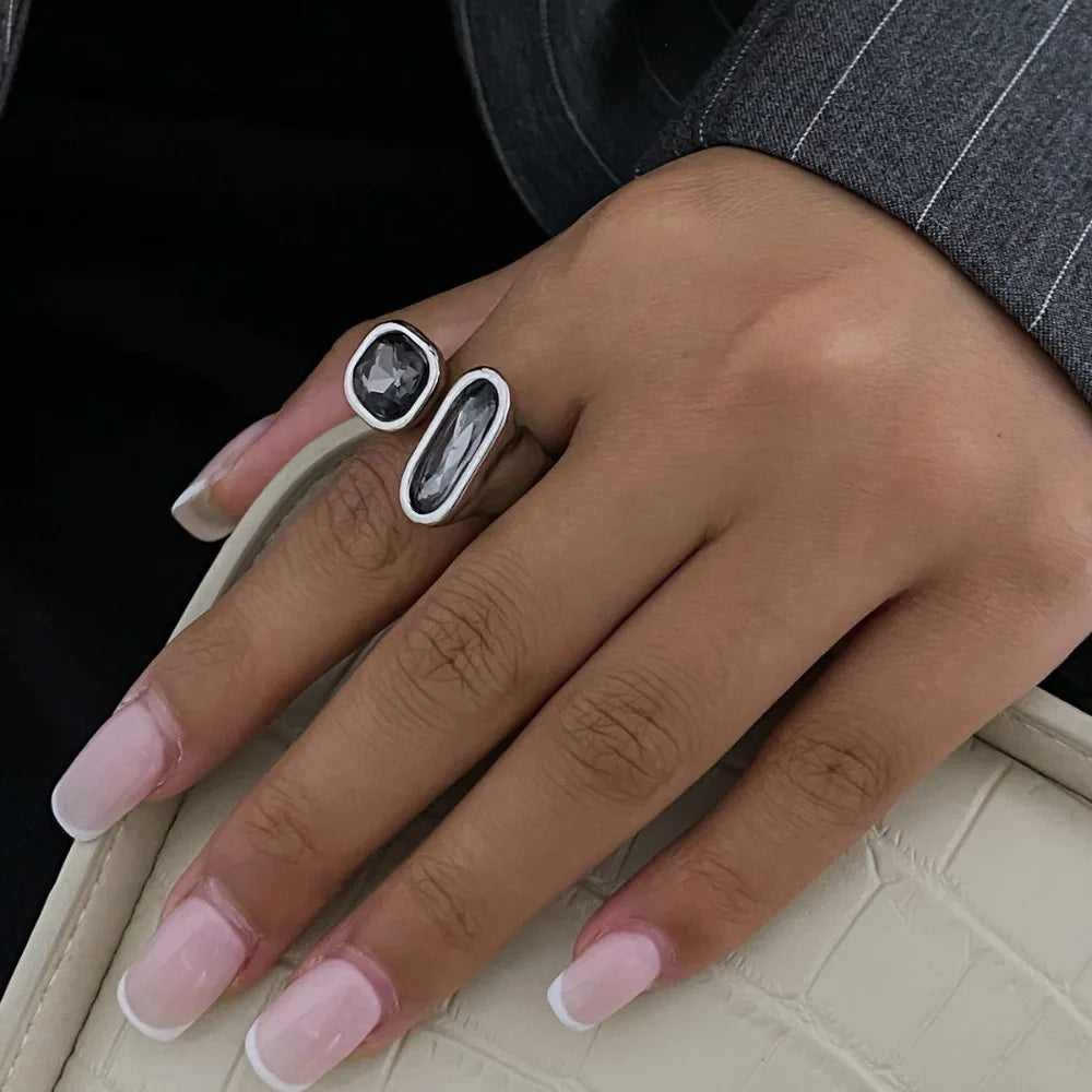 Duo-Stone Modern Ring | Asymmetric Geometric Style