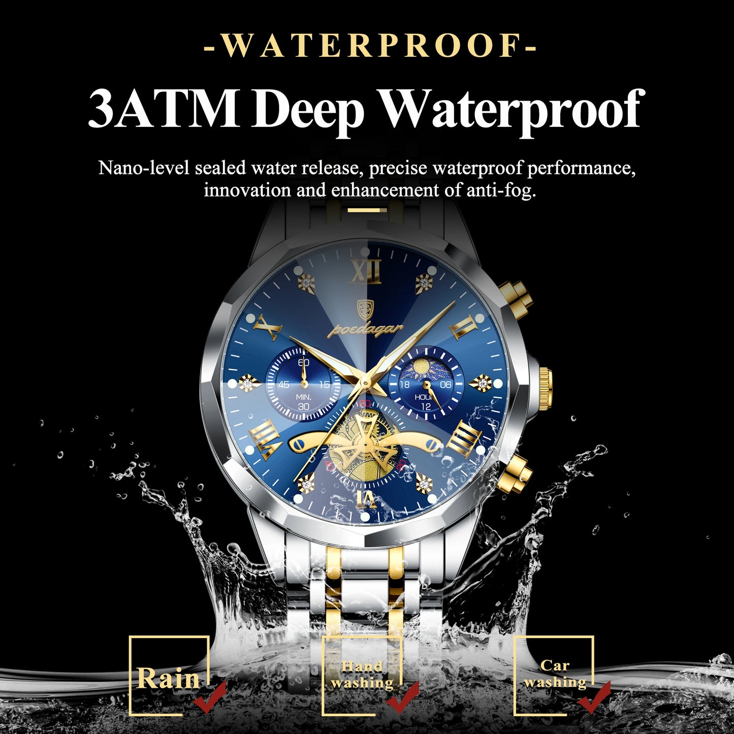 POEDAGAR Luxury Original Men Watch Waterproof Luminous Chronograph Man Wristwatch Stainless Steel Quartz Top Men's Watches Reloj