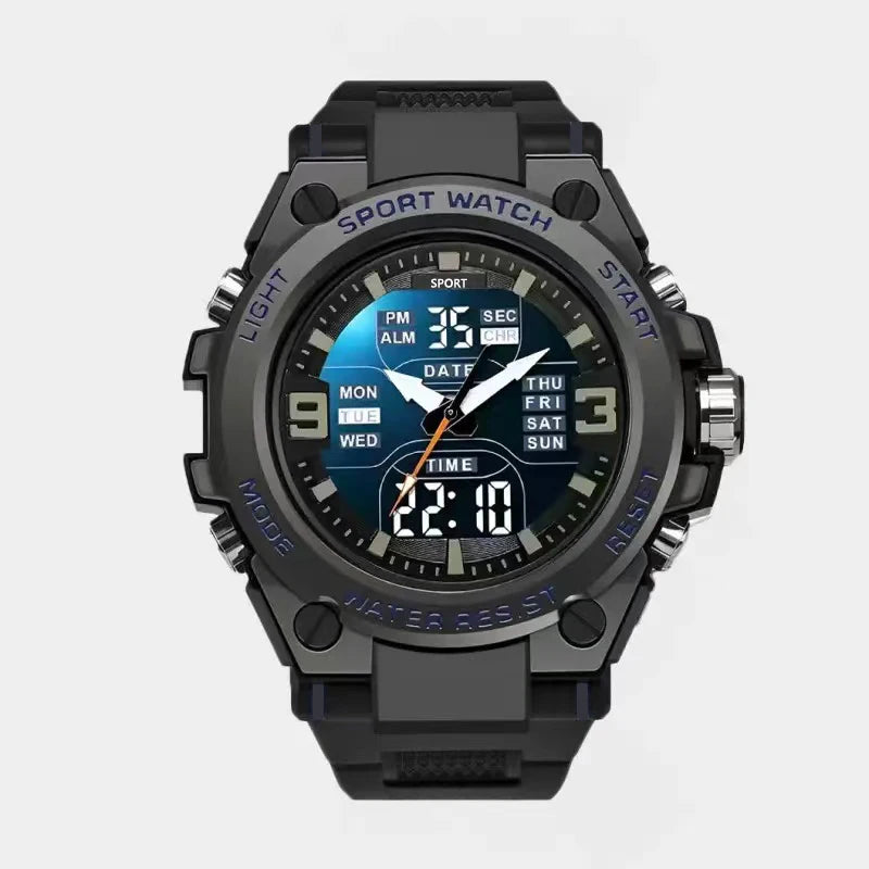 New high-end luxury men's and young students' quartz electronic dual movement waterproof night light multifunctional steel alloy