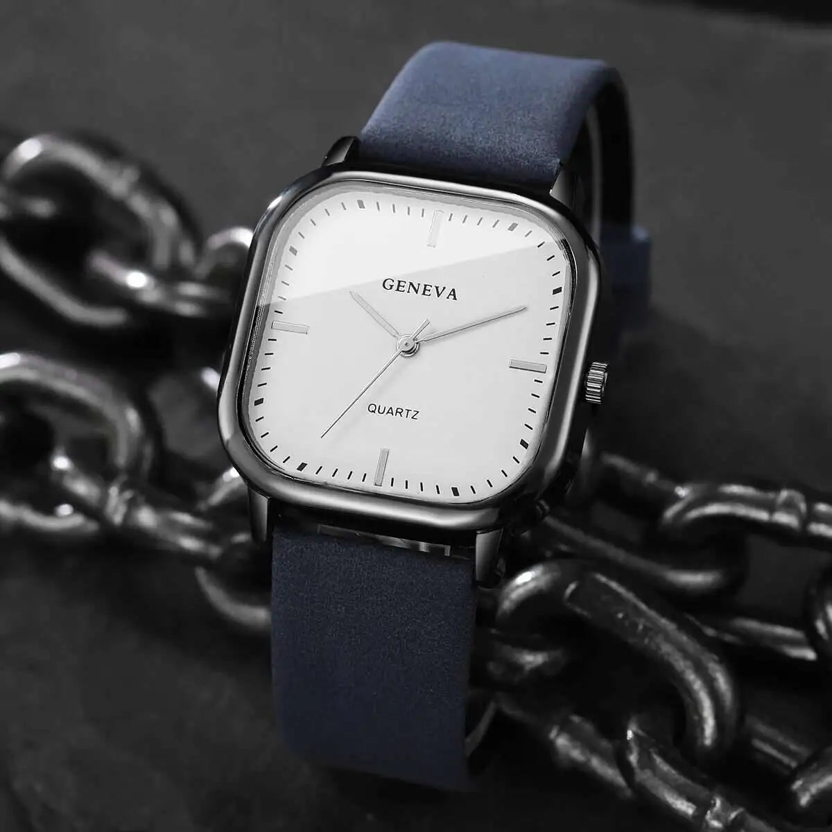 Fashion Square Minimalist Men's Quartz Watch Casual Leather Strap Wristwatch Reloj Hombre（Without Box）