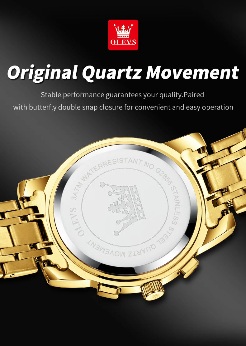 OLEVS 2856 Quartz Watches for Men Fashion Flywheel Design Chronograph Waterproof Luminous Calendar Moon Phase Men's Wristwatches