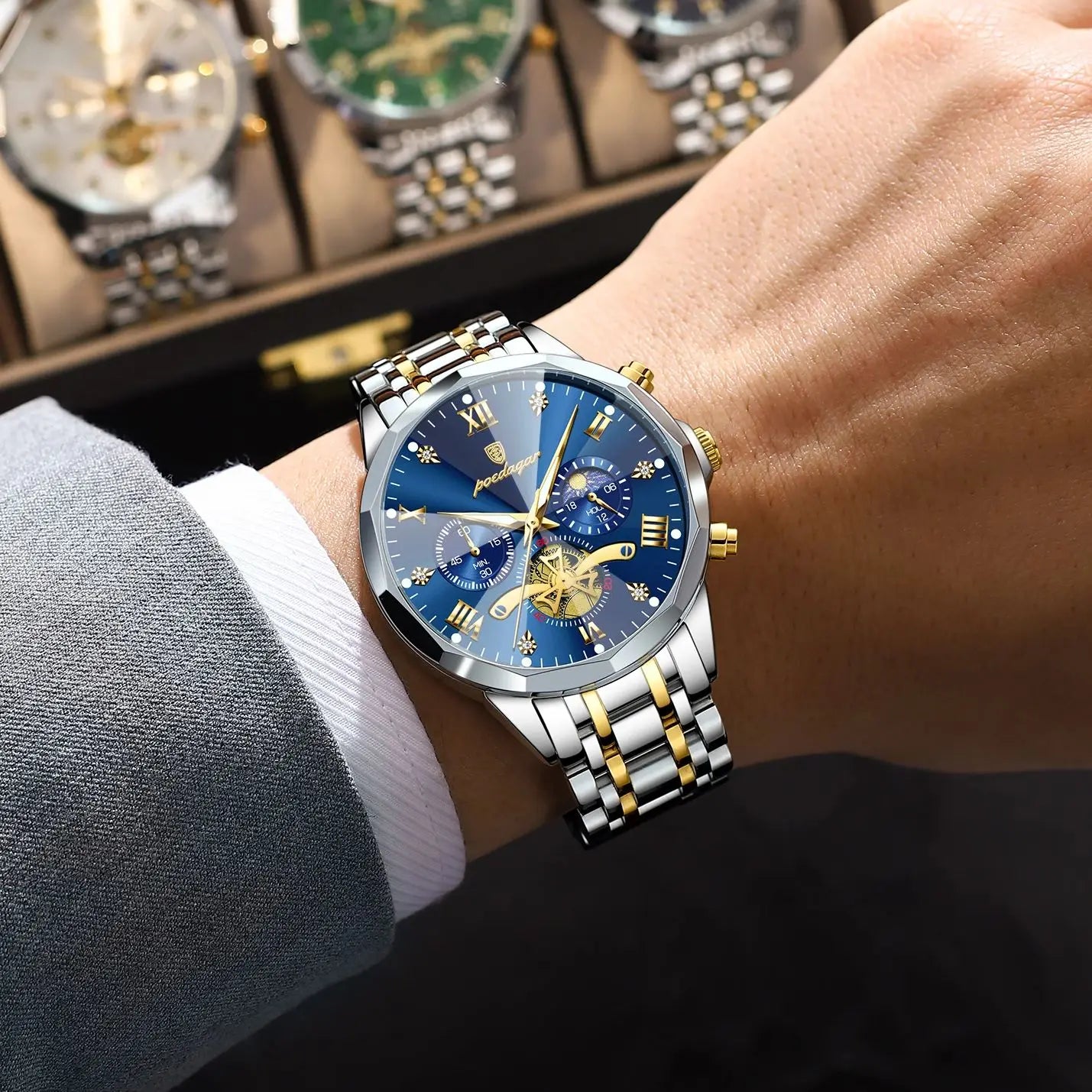POEDAGAR Luxury Original Men Watch Waterproof Luminous Chronograph Man Wristwatch Stainless Steel Quartz Top Men's Watches Reloj