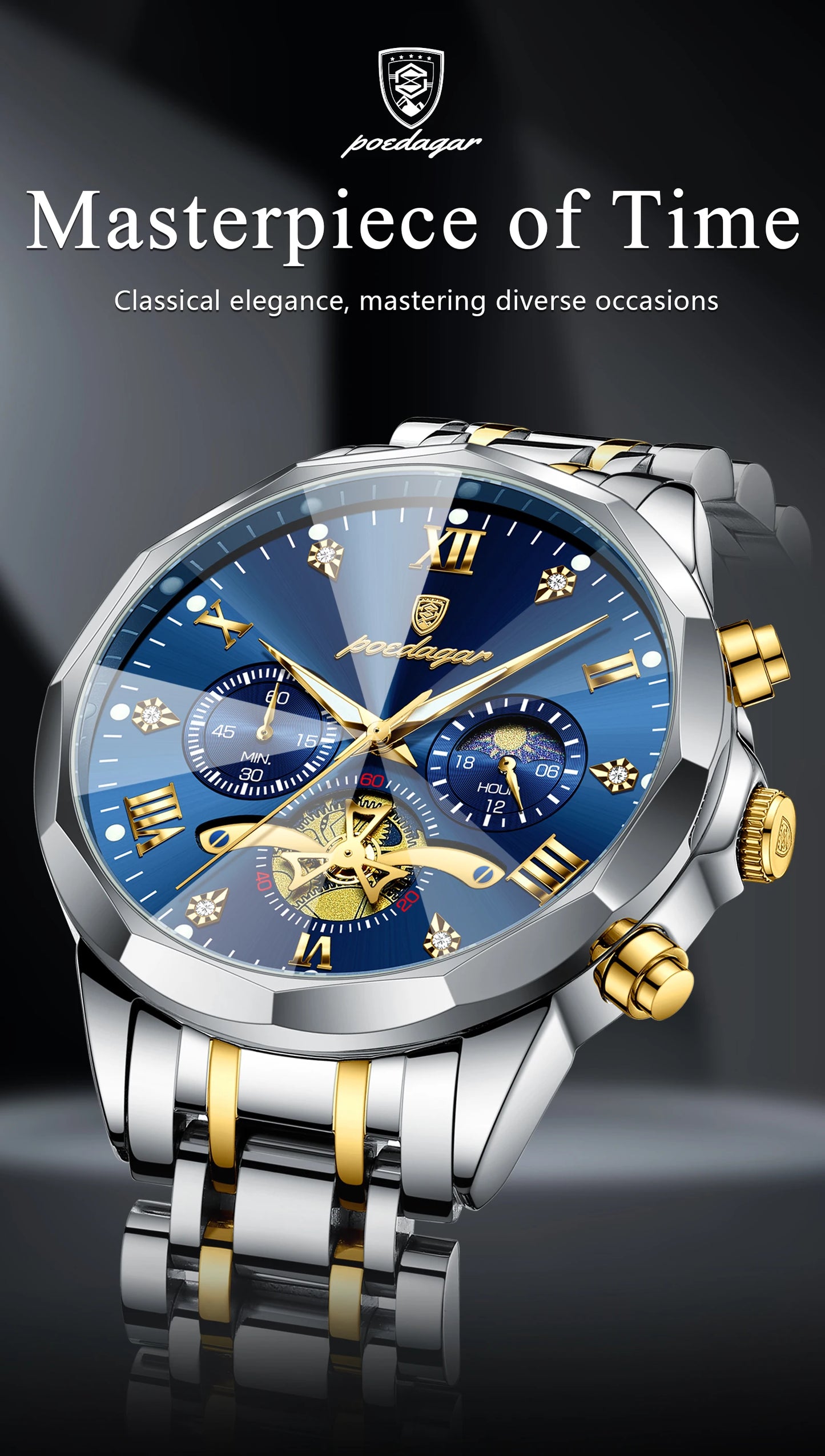 POEDAGAR Luxury Original Men Watch Waterproof Luminous Chronograph Man Wristwatch Stainless Steel Quartz Top Men's Watches Reloj