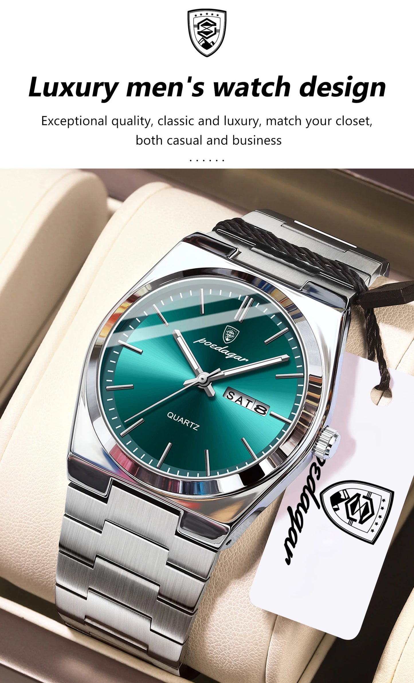 POEDAGAR Luxury Men's Watches Luminous Waterproof Stainless Steel Casual Men Clock Date Week Quartz Fashion Man Wristwatch Reloj