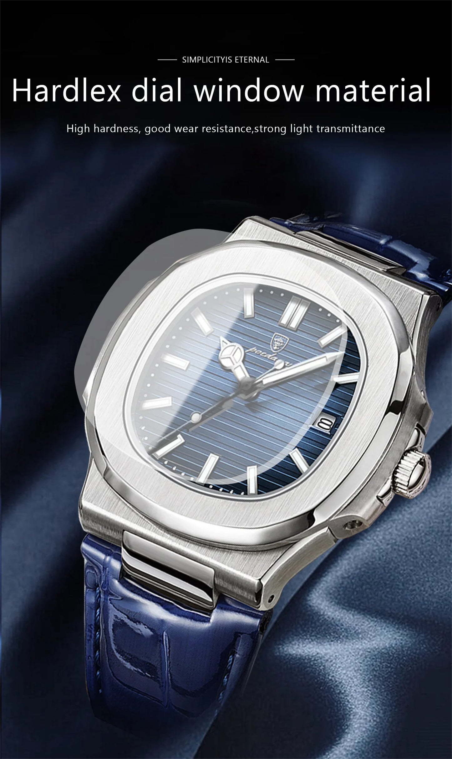 POEDAGAR Luxury Square Watch For Men Date Waterproof Luminous Quartz Business Man Wristwatch Leather Fashion Brand Men's Watches