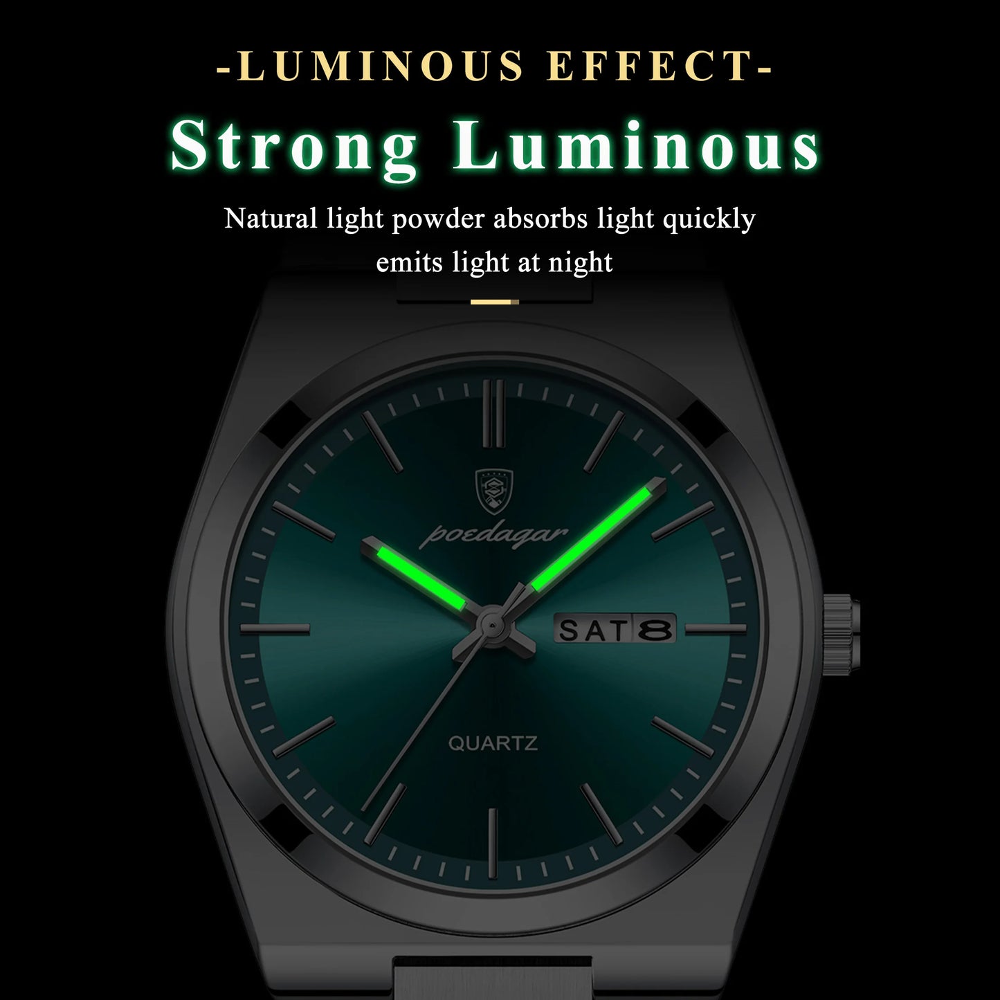 POEDAGAR Luxury Men's Watches Luminous Waterproof Stainless Steel Casual Men Clock Date Week Quartz Fashion Man Wristwatch Reloj
