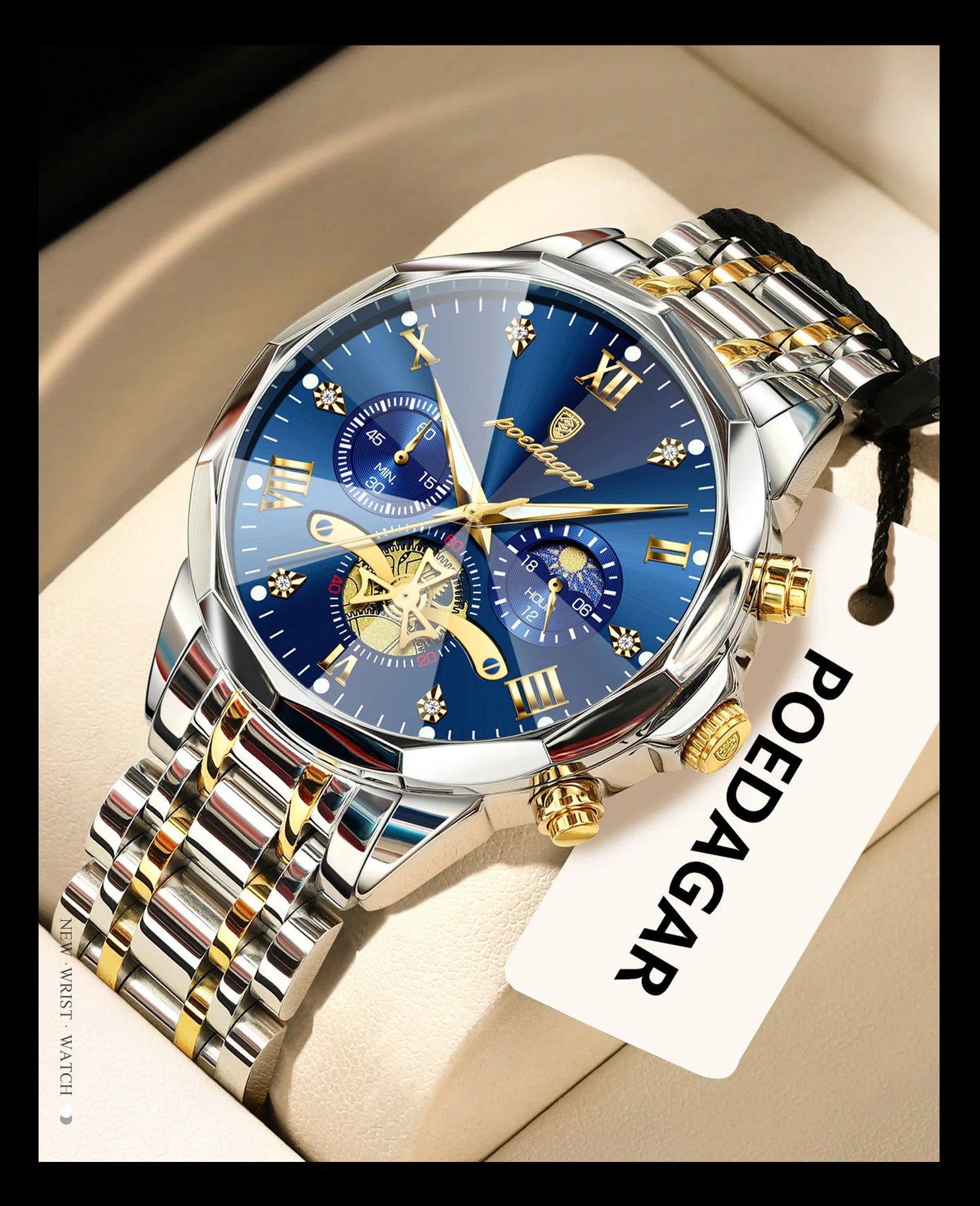 POEDAGAR Luxury Original Men Watch Waterproof Luminous Chronograph Man Wristwatch Stainless Steel Quartz Top Men's Watches Reloj