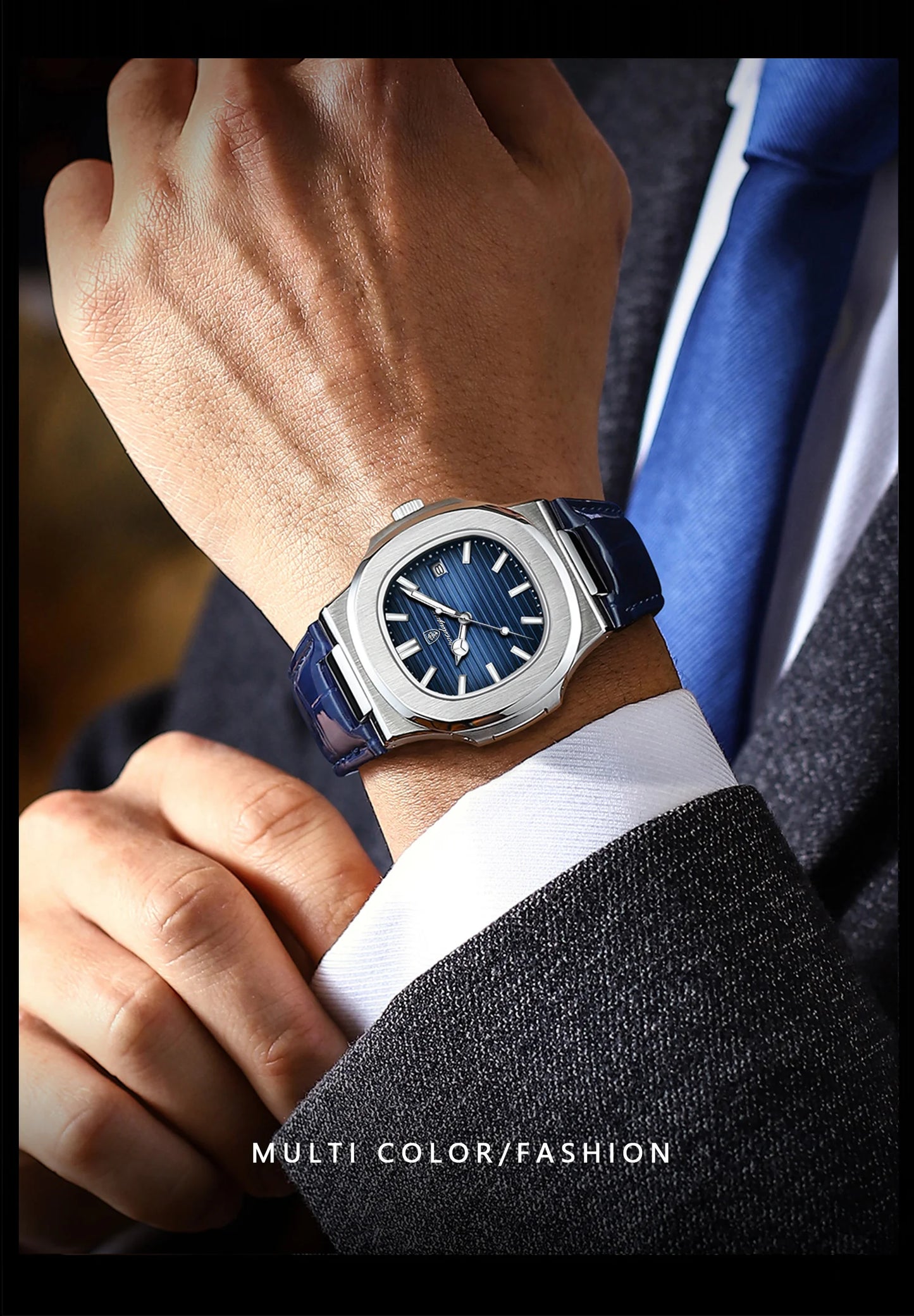 POEDAGAR Luxury Square Watch For Men Date Waterproof Luminous Quartz Business Man Wristwatch Leather Fashion Brand Men's Watches