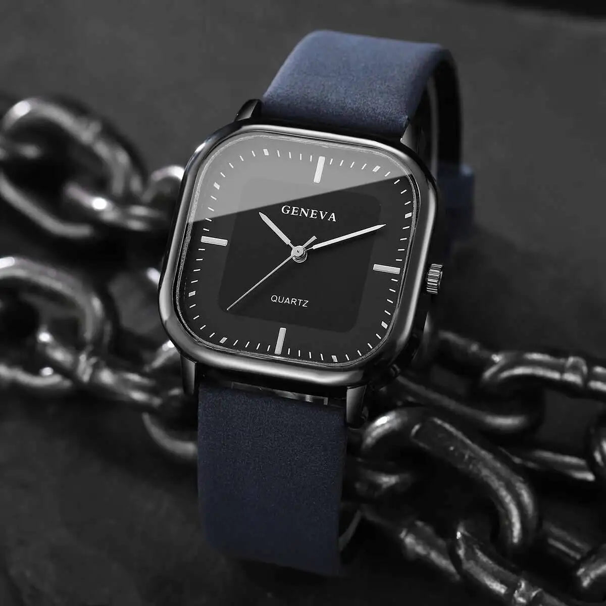 Fashion Square Minimalist Men's Quartz Watch Casual Leather Strap Wristwatch Reloj Hombre（Without Box）