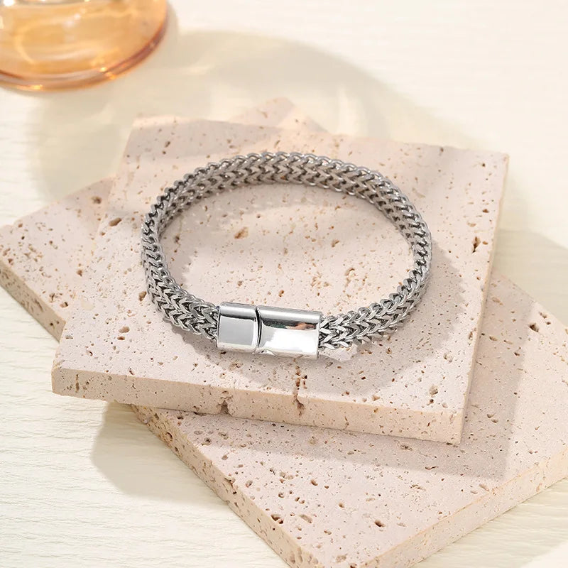 Explosive Hip Hop Stainless Steel Front and Back Men's Simple Bully Punk Bracelet