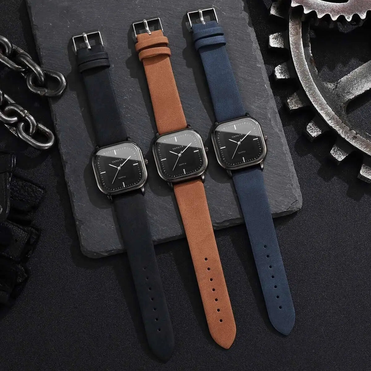 Fashion Square Minimalist Men's Quartz Watch Casual Leather Strap Wristwatch Reloj Hombre（Without Box）