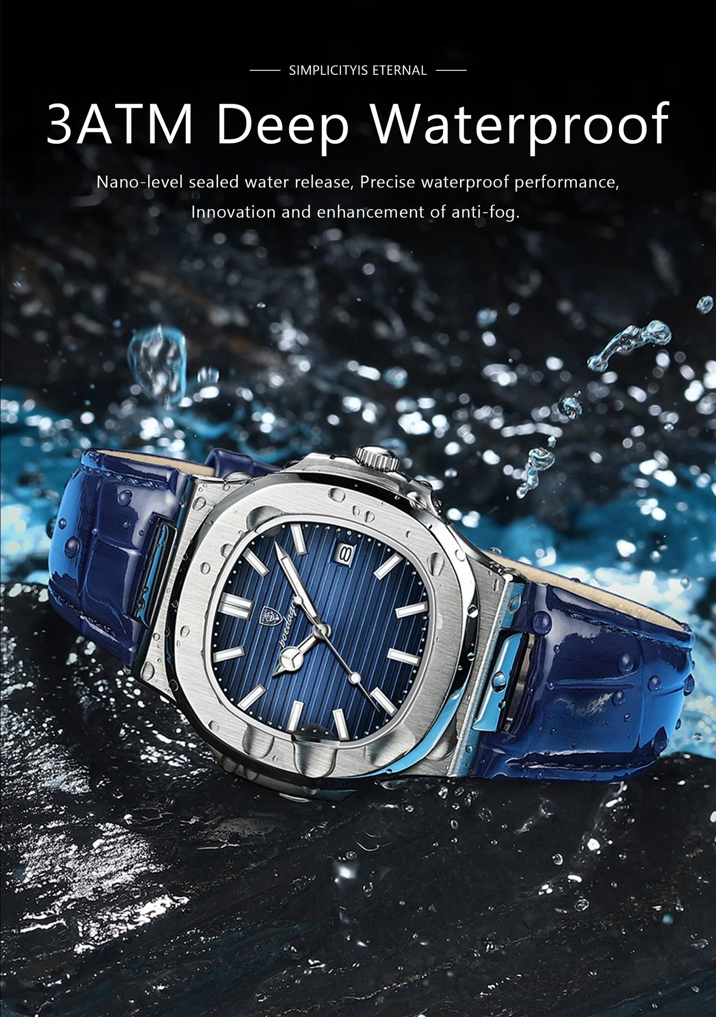 POEDAGAR Luxury Square Watch For Men Date Waterproof Luminous Quartz Business Man Wristwatch Leather Fashion Brand Men's Watches