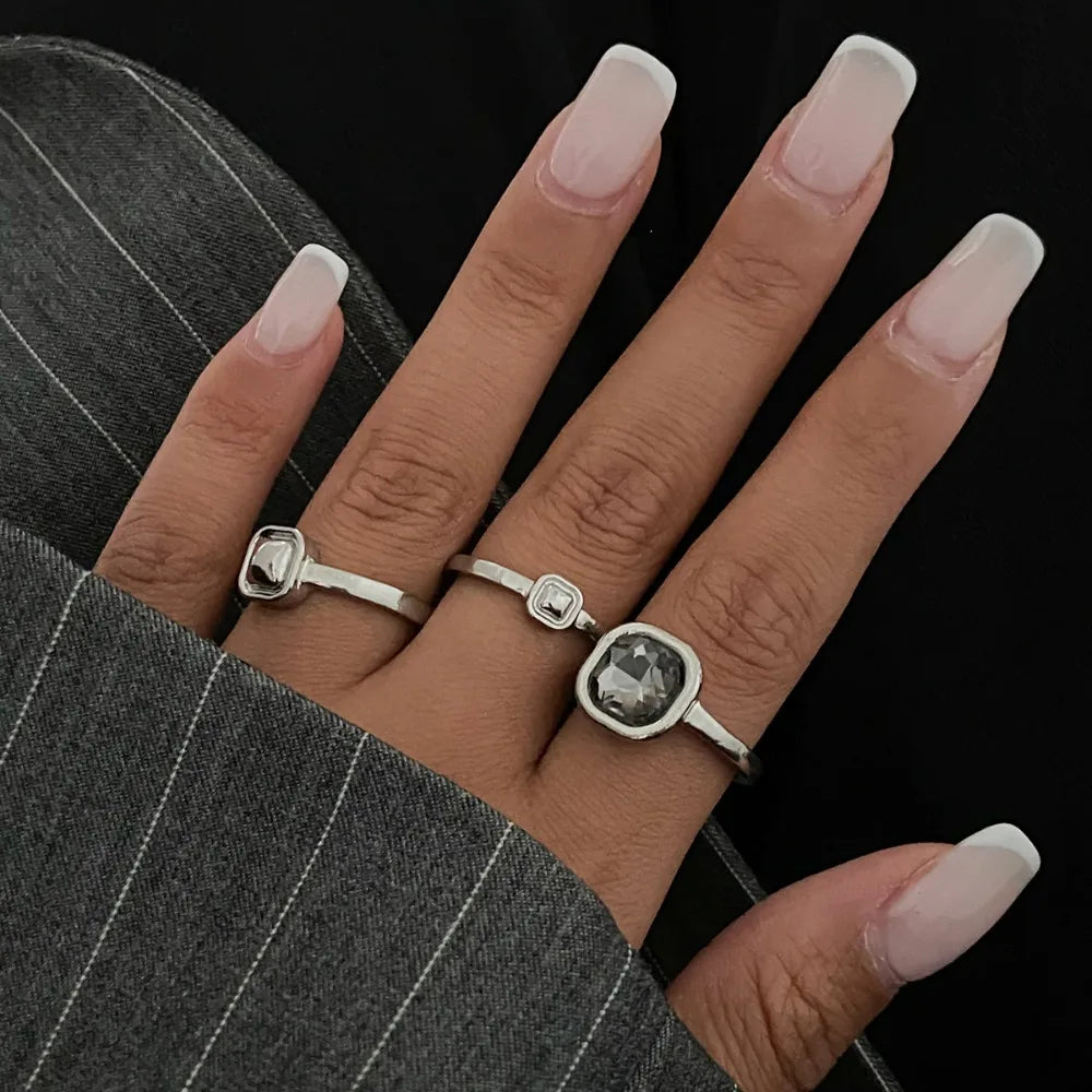 Trinity Geometric Set | Modern Silver Stackable Rings