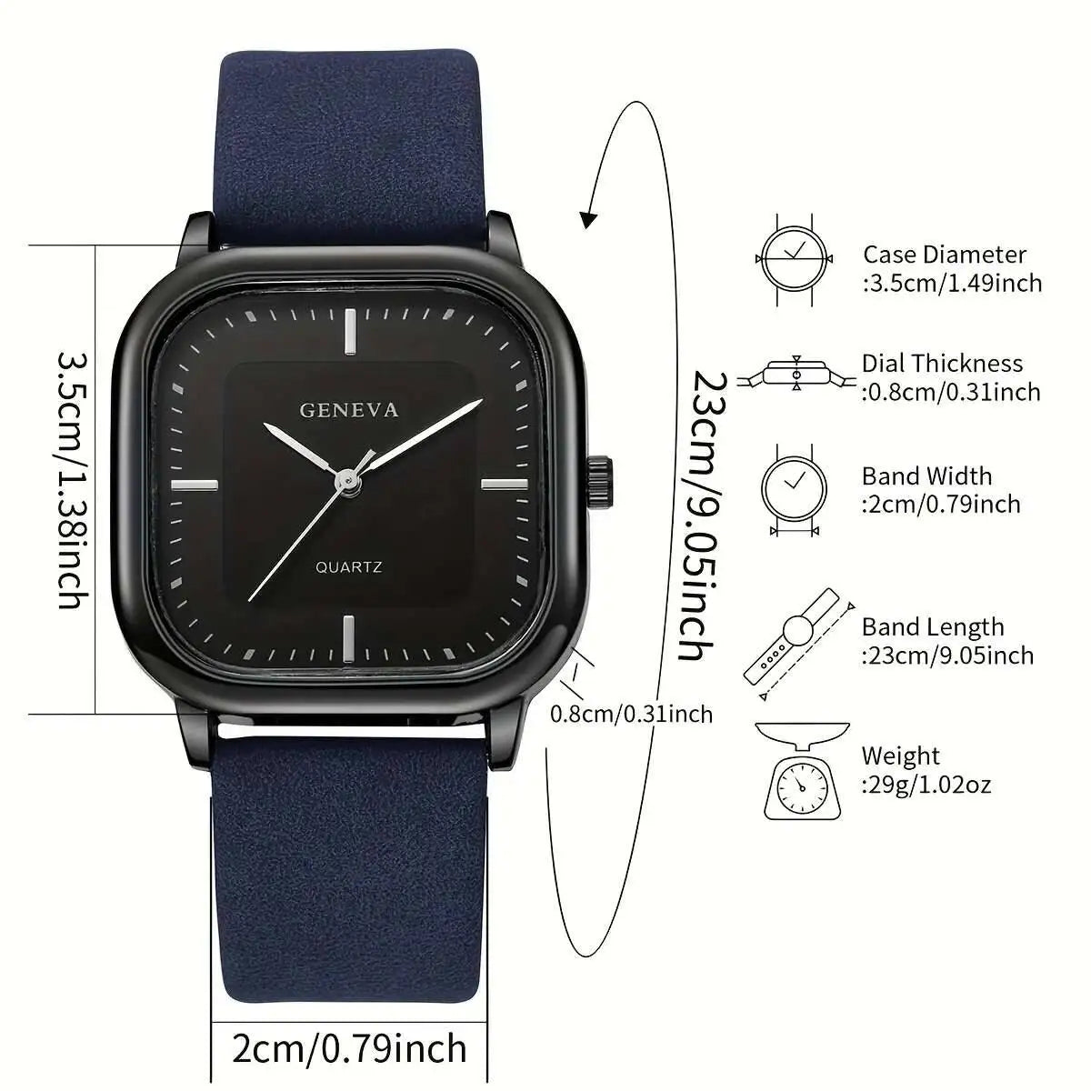 Fashion Square Minimalist Men's Quartz Watch Casual Leather Strap Wristwatch Reloj Hombre（Without Box）